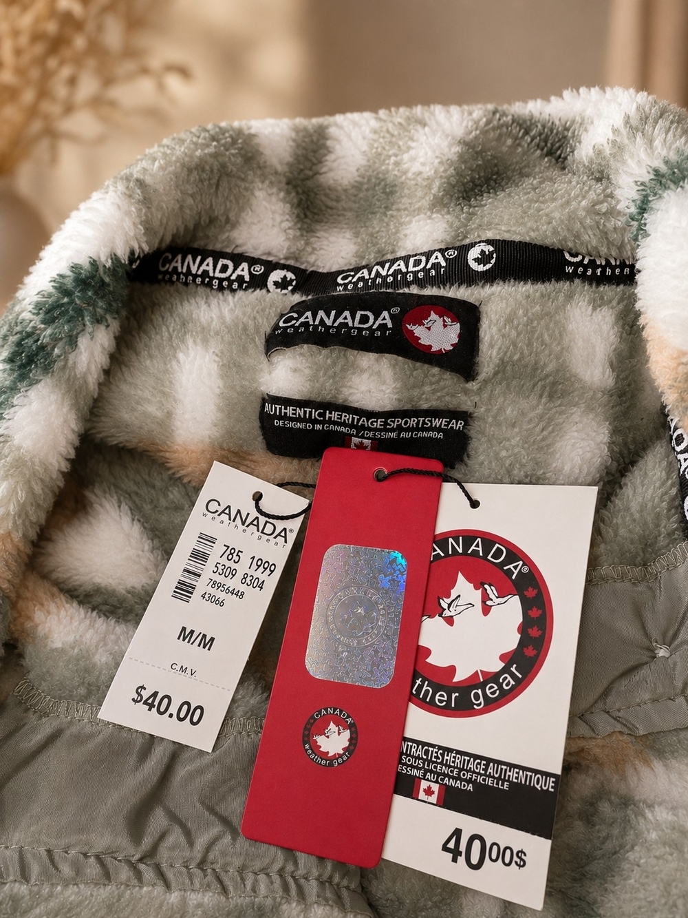 Canada Weather Gear Women's Plaid Teddy Shacket - Sage & Cream - Picture 7 of 7